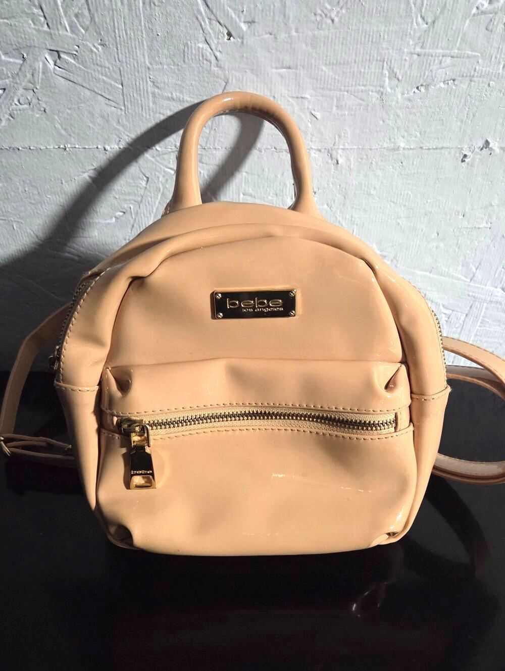 Bebe Patent Faux Leather Peach/Nude Mini Backpack